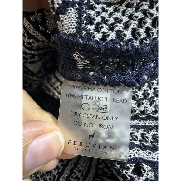 Peruvian Connection women's XS Cotton Tunic silver Blue White Aztec bohemian - Picture 10 of 12